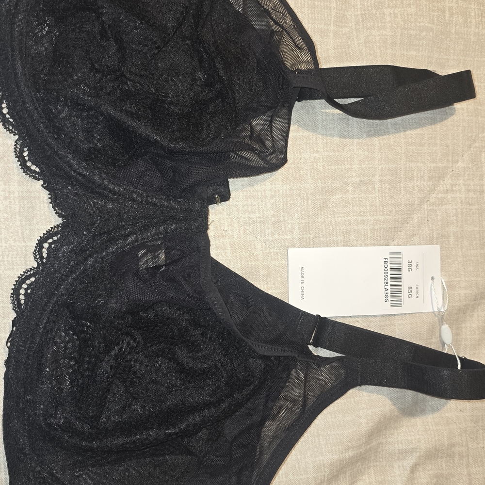 Sheer Black Lace Unlined Bra with Scallop Trim
